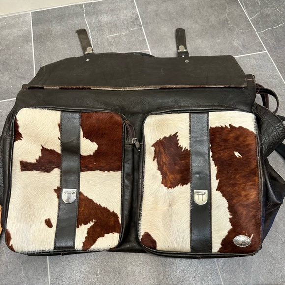 American West duffel travel bag western leather cowhide brown large - Picture 2 of 11